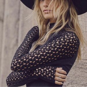 Free People Black Lace Long Sleeve